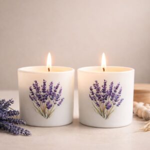 Lavender Scented Candles for Gift (Set of 2) Essential Oil Aromatherapy Candle for Home | Soy Wax, 50+ Hrs Burn | Scented Candle Gift Set for Women, IFRA Certified, Reusable Floral Jars
