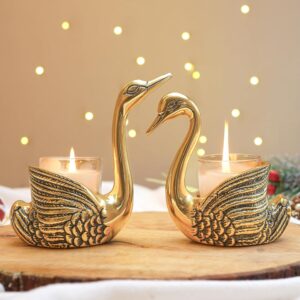Pair of Swan Candle Holder with Giftbox for Home Decor, Gold
