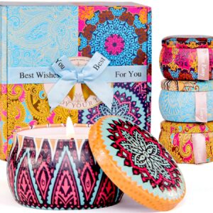 YINUO LIGHT Scented Candles Gift Set, 100% Natural Soy Wax Travel Tin Candles for Stress Relief and Aromatherapy Relaxation, 4 x 4.4 Ounce Tins