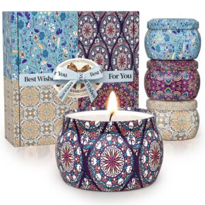 Scented Candle Gift Set, 4 Pack 4.4 Oz Aromatherapy Candles, 120H Lasting Burn Christmas Candles for Home Scented, Natural Soy Wax, Stress Relief Gifts for Women, Ideal Gifts for Birthday, Christmas